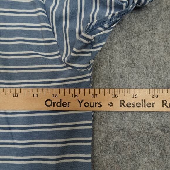 Left of Center Top Womens Extra Small Split Knotted Sleeve V-Neck Striped Blue - Picture 8 of 10